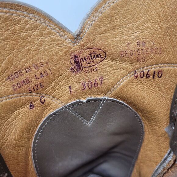 Justin Boots Mens 6C Gray Leather Western Cowboy Roper Ranch Rodeo - Picture 10 of 10